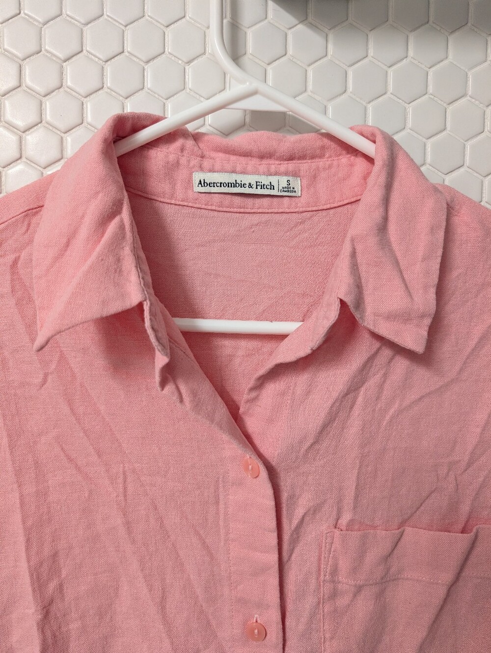 Abercrombie & Fitch short sleeve button down Linen Blend Shirt relaxed boxy fit - Picture 7 of 9